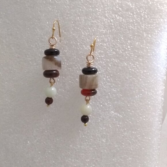 Handmade Fall Dangle Earrings - Neutral Autumn Colors - Semi-Precious Stones - Picture 4 of 5